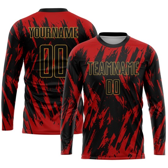 Custom Uniform Black-Old Red Jersey Sublimation Gold Soccer Custom Uniform Black-Old Red Jersey Sublimation Gold Soccer