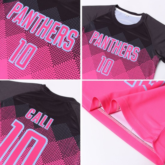 Black-LIght Sublimation Custom Jersey Soccer Uniform Pink Shape Blue Gradient Square Black-LIght Sublimation Custom Jersey Soccer Uniform Pink Shape Blue Gradient Square