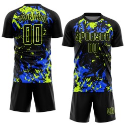 Black Jersey Green-Royal Soccer Neon Uniform Sublimation Custom Black Black Jersey Green-Royal Soccer Neon Uniform Sublimation Custom Black