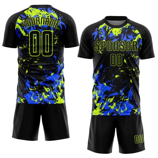 Black Jersey Green-Royal Soccer Neon Uniform Sublimation Custom Black Black Jersey Green-Royal Soccer Neon Uniform Sublimation Custom Black