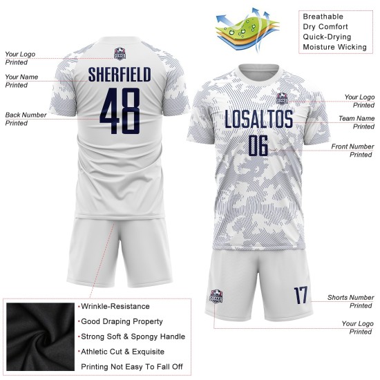 Sublimation Uniform Navy Soccer Jersey White Custom