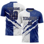 Soccer Graffiti Sublimation Jersey Gold Scratch White-Old Pattern Uniform Custom Royal Soccer Graffiti Sublimation Jersey Gold Scratch White-Old Pattern Uniform Custom Royal