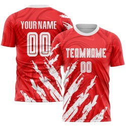Sublimation Custom Jersey Soccer Red Uniform White Sublimation Custom Jersey Soccer Red Uniform White