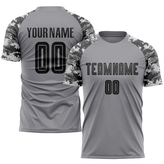 Custom Soccer Sublimation Black-Camo Uniform Jersey Gray Custom Soccer Sublimation Black-Camo Uniform Jersey Gray