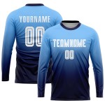 Custom Fashion White-Navy Jersey Fade Soccer Sublimation Uniform Blue Light Custom Fashion White-Navy Jersey Fade Soccer Sublimation Uniform Blue Light