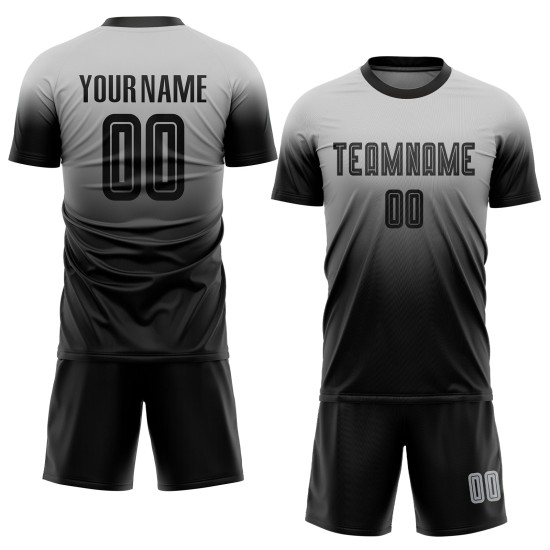Custom Soccer Black Fashion Sublimation Fade Jersey Uniform Gray Custom Soccer Black Fashion Sublimation Fade Jersey Uniform Gray