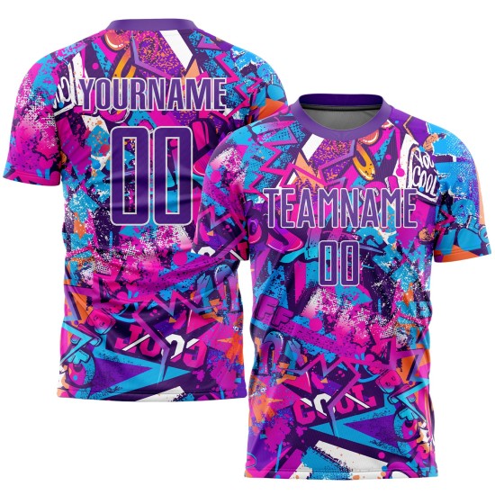 Soccer Pattern Sublimation Custom Uniform Graffiti Purple-White Jersey