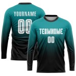 Sublimation Teal Custom Soccer Fashion Uniform White-Black Fade Jersey Sublimation Teal Custom Soccer Fashion Uniform White-Black Fade Jersey