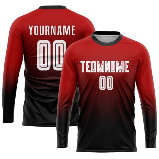 Jersey Soccer Uniform Custom Red Fade Fashion Sublimation White-Black Jersey Soccer Uniform Custom Red Fade Fashion Sublimation White-Black