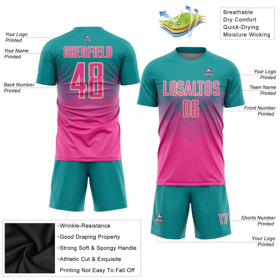 Uniform Teal Custom Soccer Pink-Cream Sublimation Jersey Uniform Teal Custom Soccer Pink-Cream Sublimation Jersey