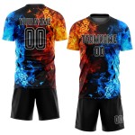 Sublimation Custom Figure Uniform Black-White Soccer Jersey Flame