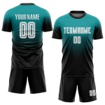 Sublimation Teal Custom Soccer Fashion Uniform White-Black Fade Jersey Sublimation Teal Custom Soccer Fashion Uniform White-Black Fade Jersey