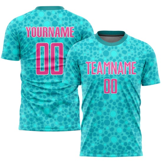 Custom Sublimation Jersey Soccer Aqua Uniform Pink-White Custom Sublimation Jersey Soccer Aqua Uniform Pink-White