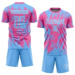 Pink Custom Blue-White Light Uniform Sublimation Soccer Jersey Pink Custom Blue-White Light Uniform Sublimation Soccer Jersey