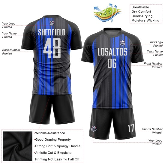 White-Royal Black Sublimation Jersey Soccer Custom Uniform White-Royal Black Sublimation Jersey Soccer Custom Uniform