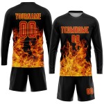 Custom Jersey Sublimation Soccer Uniform Flame Red-Gold Black Custom Jersey Sublimation Soccer Uniform Flame Red-Gold Black