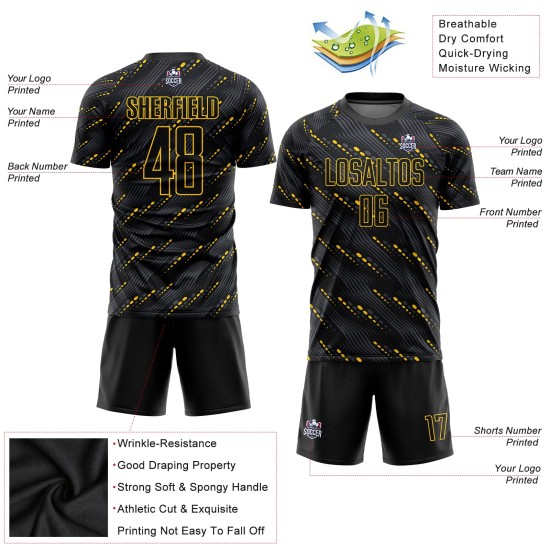 Uniform Jersey Black-Gold Custom Sublimation Soccer Black Uniform Jersey Black-Gold Custom Sublimation Soccer Black