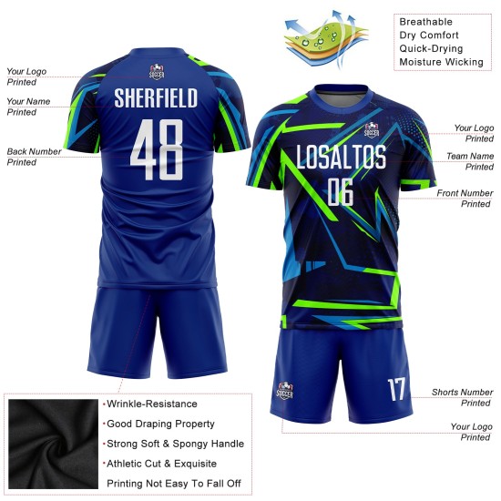 Soccer Sublimation White-Neon Custom Green Uniform Jersey Royal Soccer Sublimation White-Neon Custom Green Uniform Jersey Royal