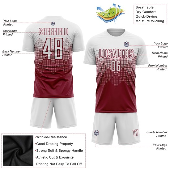 White Sublimation Custom Jersey Crimson Uniform Soccer White Sublimation Custom Jersey Crimson Uniform Soccer
