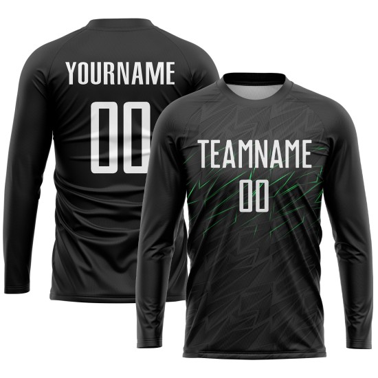 Soccer Black Custom Green Sublimation Jersey White-Neon Uniform Soccer Black Custom Green Sublimation Jersey White-Neon Uniform