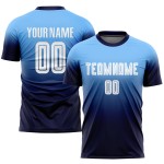 Custom Fashion White-Navy Jersey Fade Soccer Sublimation Uniform Blue Light Custom Fashion White-Navy Jersey Fade Soccer Sublimation Uniform Blue Light