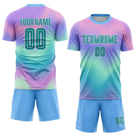 Teal-White Custom Jersey Tie Soccer Uniform Dye Sublimation Teal-White Custom Jersey Tie Soccer Uniform Dye Sublimation
