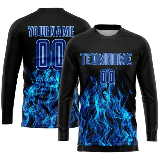 Royal-Light Black Blue Custom Soccer Sublimation Flame Uniform Jersey Royal-Light Black Blue Custom Soccer Sublimation Flame Uniform Jersey