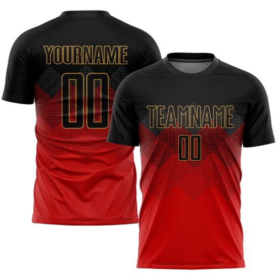 Custom Red Sublimation Uniform Jersey Gold Soccer Black-Old Custom Red Sublimation Uniform Jersey Gold Soccer Black-Old