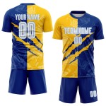 Soccer Royal Scratch White Custom Yellow-Light Jersey Graffiti Pattern Blue Sublimation Uniform Soccer Royal Scratch White Custom Yellow-Light Jersey Graffiti Pattern Blue Sublimation Uniform
