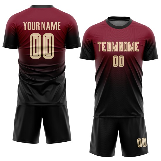 Sublimation Custom Fade Uniform Jersey Crimson Soccer Fashion Cream-Black Sublimation Custom Fade Uniform Jersey Crimson Soccer Fashion Cream-Black