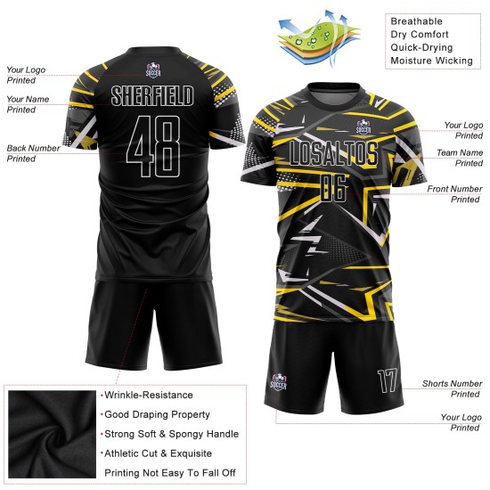 Black Jersey Soccer Sublimation Black-Gold Custom Uniform Black Jersey Soccer Sublimation Black-Gold Custom Uniform