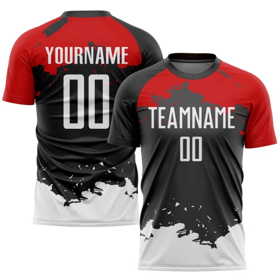 Jersey White-Red Uniform Black Sublimation Soccer Custom Jersey White-Red Uniform Black Sublimation Soccer Custom