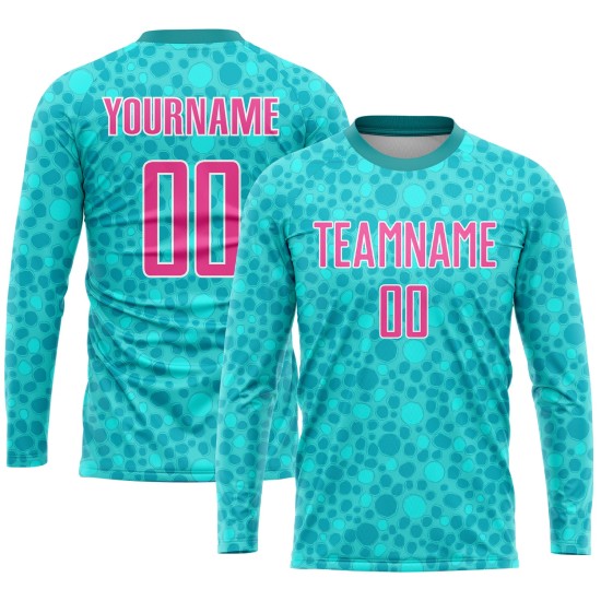 Custom Sublimation Jersey Soccer Aqua Uniform Pink-White Custom Sublimation Jersey Soccer Aqua Uniform Pink-White