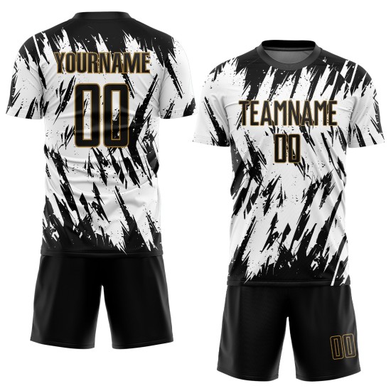 White Black-Old Soccer Uniform Jersey Sublimation Gold Custom