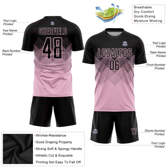 Custom Light Pink Uniform Black Jersey Sublimation Soccer Custom Light Pink Uniform Black Jersey Sublimation Soccer