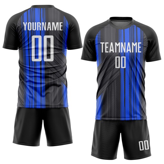 White-Royal Black Sublimation Jersey Soccer Custom Uniform White-Royal Black Sublimation Jersey Soccer Custom Uniform