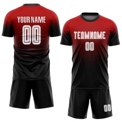 Jersey Soccer Uniform Custom Red Fade Fashion Sublimation White-Black Jersey Soccer Uniform Custom Red Fade Fashion Sublimation White-Black
