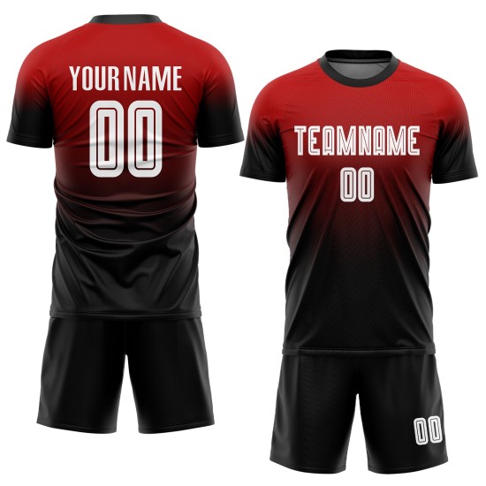 Jersey Soccer Uniform Custom Red Fade Fashion Sublimation White-Black Jersey Soccer Uniform Custom Red Fade Fashion Sublimation White-Black