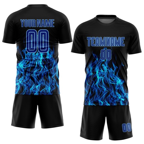 Royal-Light Black Blue Custom Soccer Sublimation Flame Uniform Jersey Royal-Light Black Blue Custom Soccer Sublimation Flame Uniform Jersey