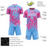 Pink Custom Blue-White Light Uniform Sublimation Soccer Jersey Pink Custom Blue-White Light Uniform Sublimation Soccer Jersey