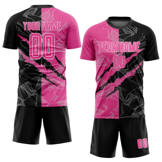 Soccer Jersey Pattern Sublimation Uniform Graffiti Black-White Scratch Custom Pink Soccer Jersey Pattern Sublimation Uniform Graffiti Black-White Scratch Custom Pink