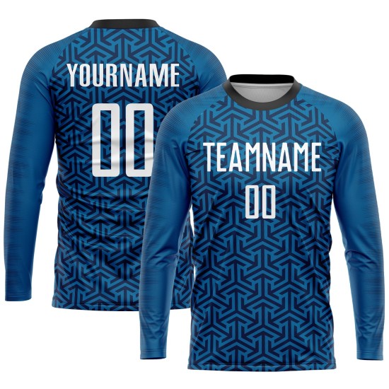 White-Black Blue Soccer Uniform Sublimation Jersey Custom White-Black Blue Soccer Uniform Sublimation Jersey Custom