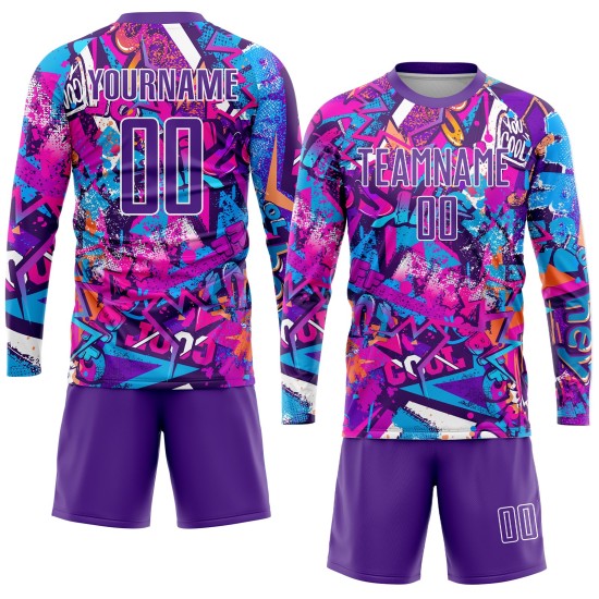 Soccer Pattern Sublimation Custom Uniform Graffiti Purple-White Jersey