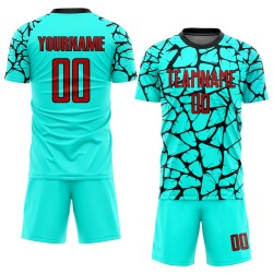 Sublimation Red-Black Soccer Uniform Jersey Aqua Custom Sublimation Red-Black Soccer Uniform Jersey Aqua Custom
