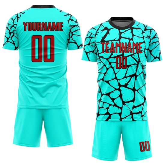 Sublimation Red-Black Soccer Uniform Jersey Aqua Custom Sublimation Red-Black Soccer Uniform Jersey Aqua Custom