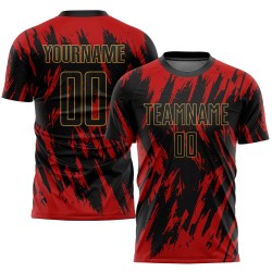 Custom Uniform Black-Old Red Jersey Sublimation Gold Soccer Custom Uniform Black-Old Red Jersey Sublimation Gold Soccer