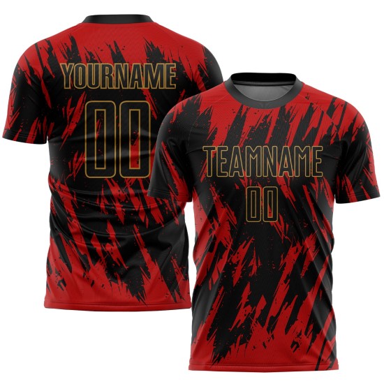 Custom Uniform Black-Old Red Jersey Sublimation Gold Soccer Custom Uniform Black-Old Red Jersey Sublimation Gold Soccer