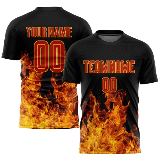 Custom Jersey Sublimation Soccer Uniform Flame Red-Gold Black Custom Jersey Sublimation Soccer Uniform Flame Red-Gold Black