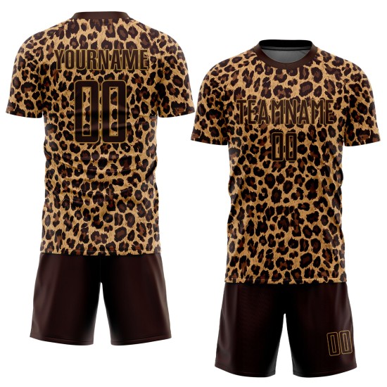 Gold Leopard Soccer Uniform Brown Brown-Old Jersey Sublimation Custom