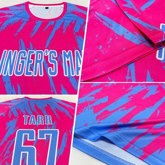 Pink Custom Blue-White Light Uniform Sublimation Soccer Jersey Pink Custom Blue-White Light Uniform Sublimation Soccer Jersey